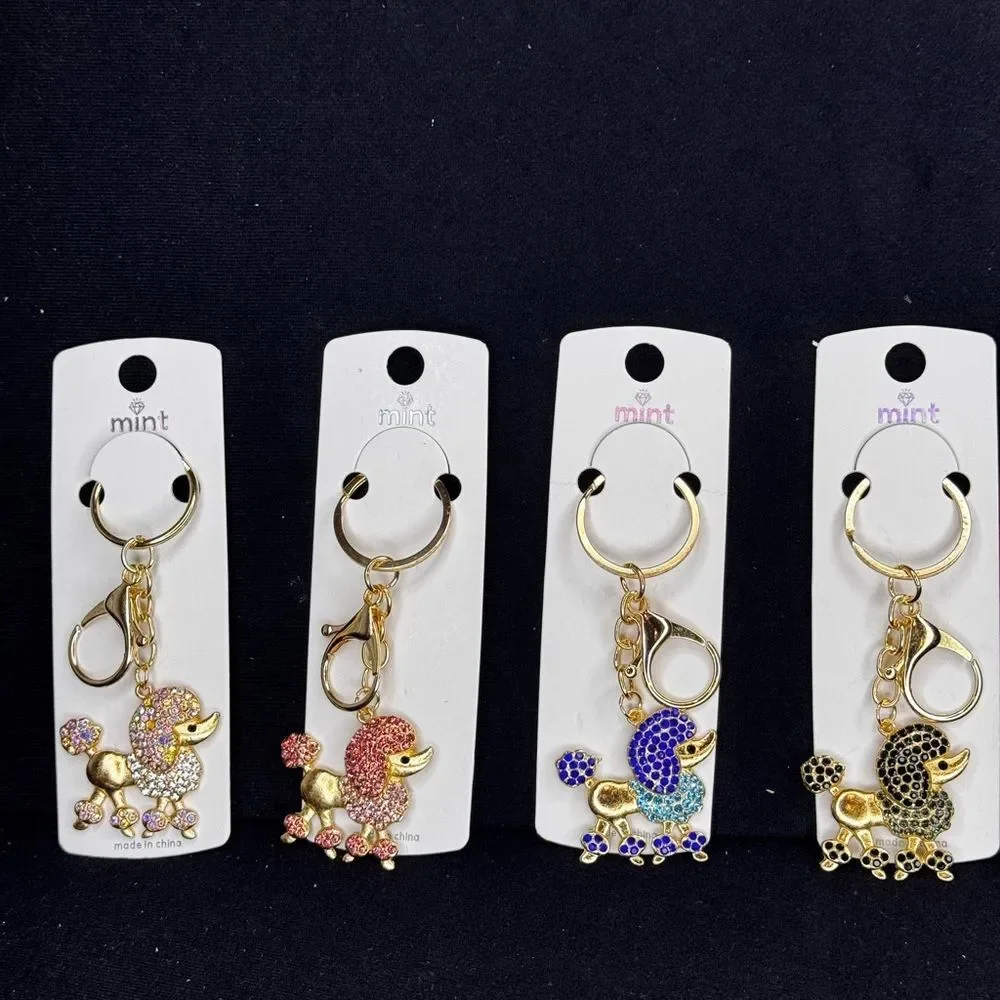 Mint Poodle Dog Keychain - Sparkly Crystal Keyring Blue - Picture 7 of 8